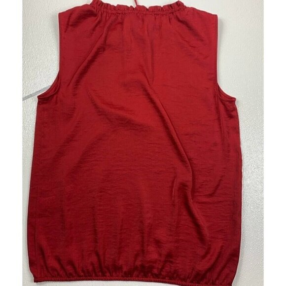 41 Hawthrone Sz M Red Ruffle Tie Keyhole Neck Blouson Top Satin-Silky Poly Women - Picture 7 of 11